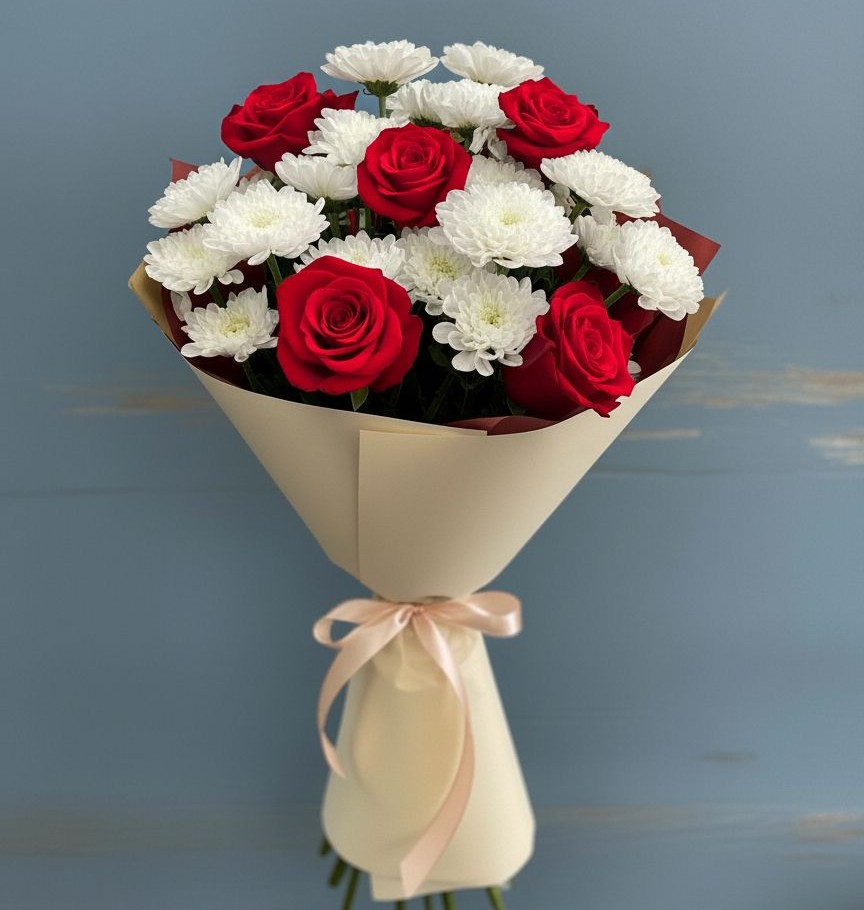 Букет цветов из: Розы и Хризантемы в Некрасовке Хабаровский край