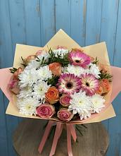 Букет цветов из:  Розы, Герберы и Хризантемы в Некрасовке Хабаровский край