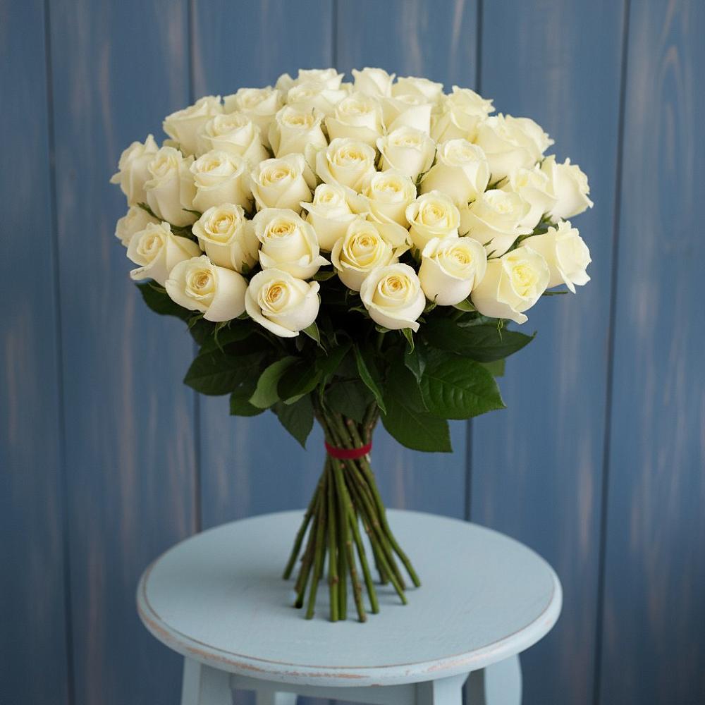 Букет 51 Белая роза Эдлесс Лав в Некрасовке Хабаровский край