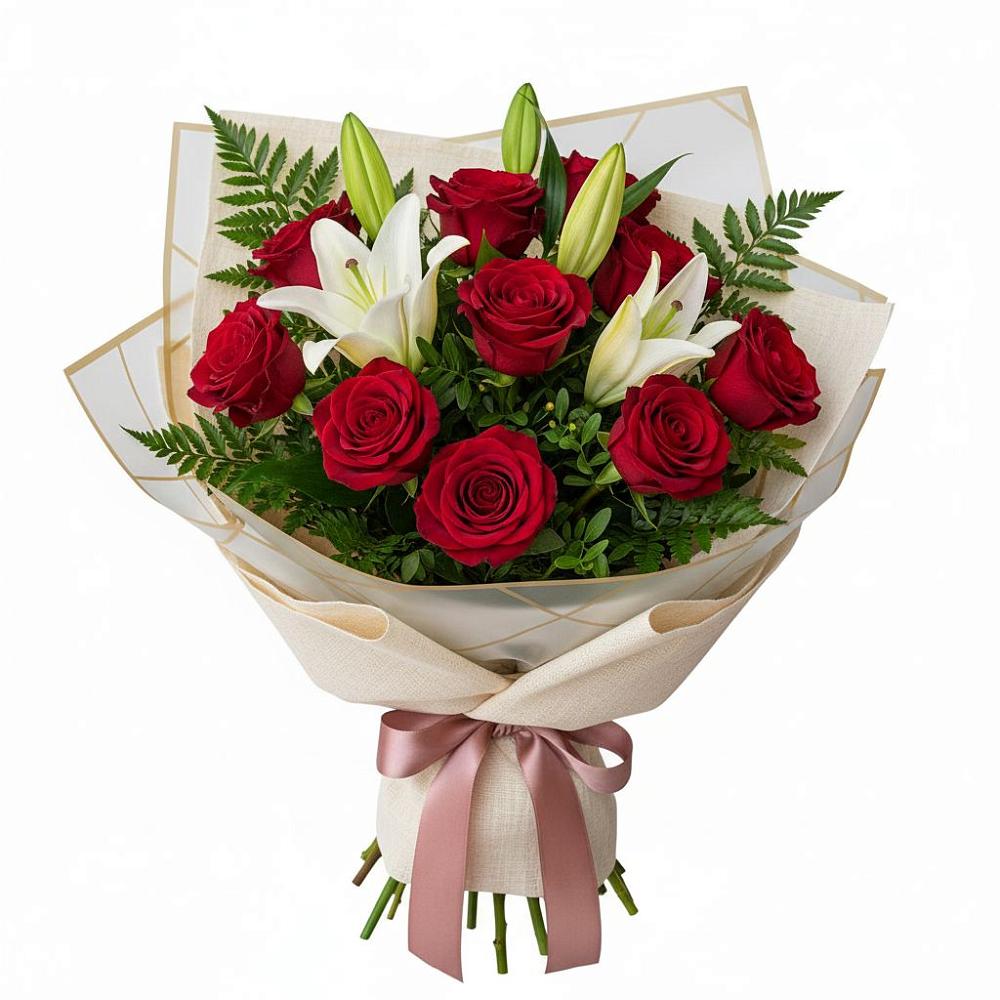 Букет цветов из: Лилии и Розы в Некрасовке Хабаровский край