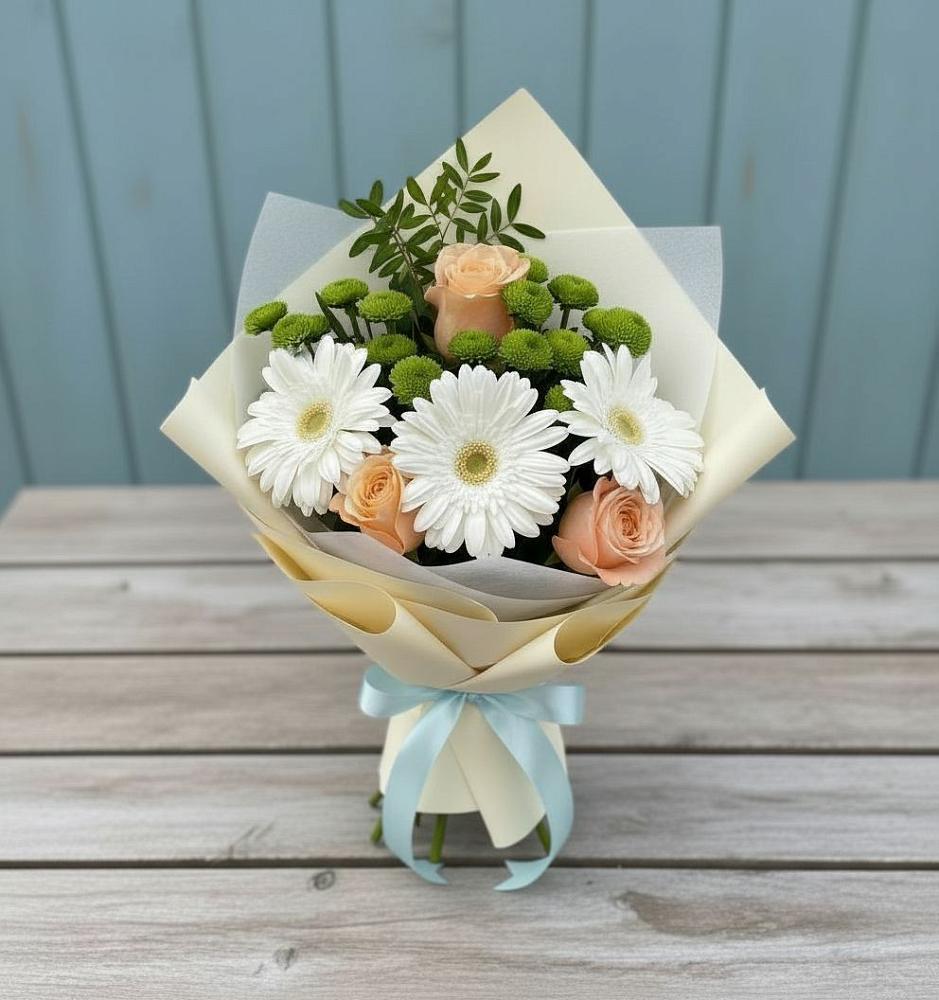 Букет цветов из: Герберы, Розы и Хризантемы в Некрасовке Хабаровский край