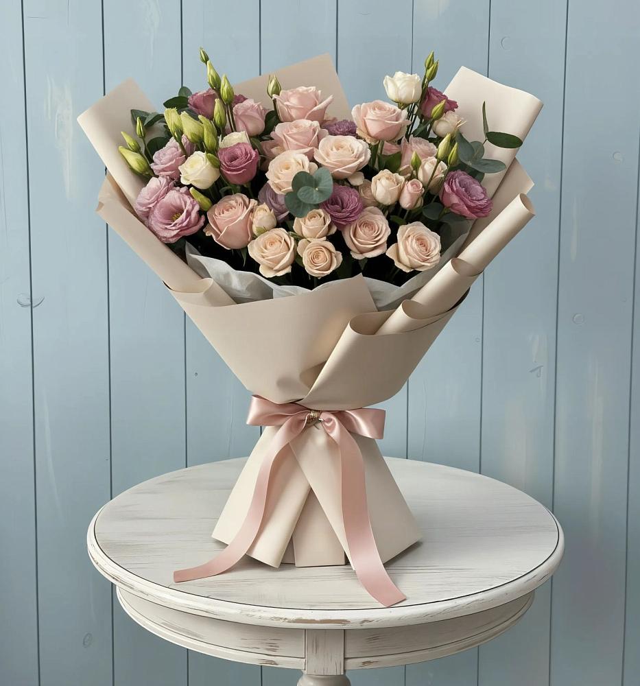 Букет цветов из: Розы и Лизиантусы в Некрасовке Хабаровский край