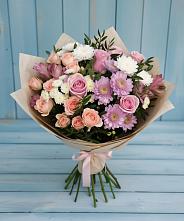 Букет цветов из:  Хризантемы, Розы и Альстромерии в Некрасовке Хабаровский край